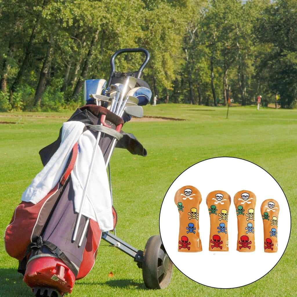 Yihuala 4Pcs PU Golfs Club Head Cover Pattern Wood Headcover Golfs Driver Hybrids Head Cover