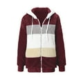 thumbnail image 4 of IROINNID Shearling Jacket for Women Winter Fall Zip Up Long Sleeve Hooded Jacket Warm Casual Color Block Jacket,Burgundy, 4 of 5