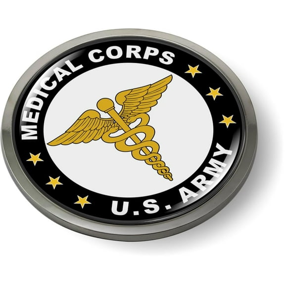 BestLicensePlateFrames - US Army Medical Corps 3D Domed CAR Emblem Badge Sticker Chrome Metal Bezel - Official U.S. Army Licensed Product