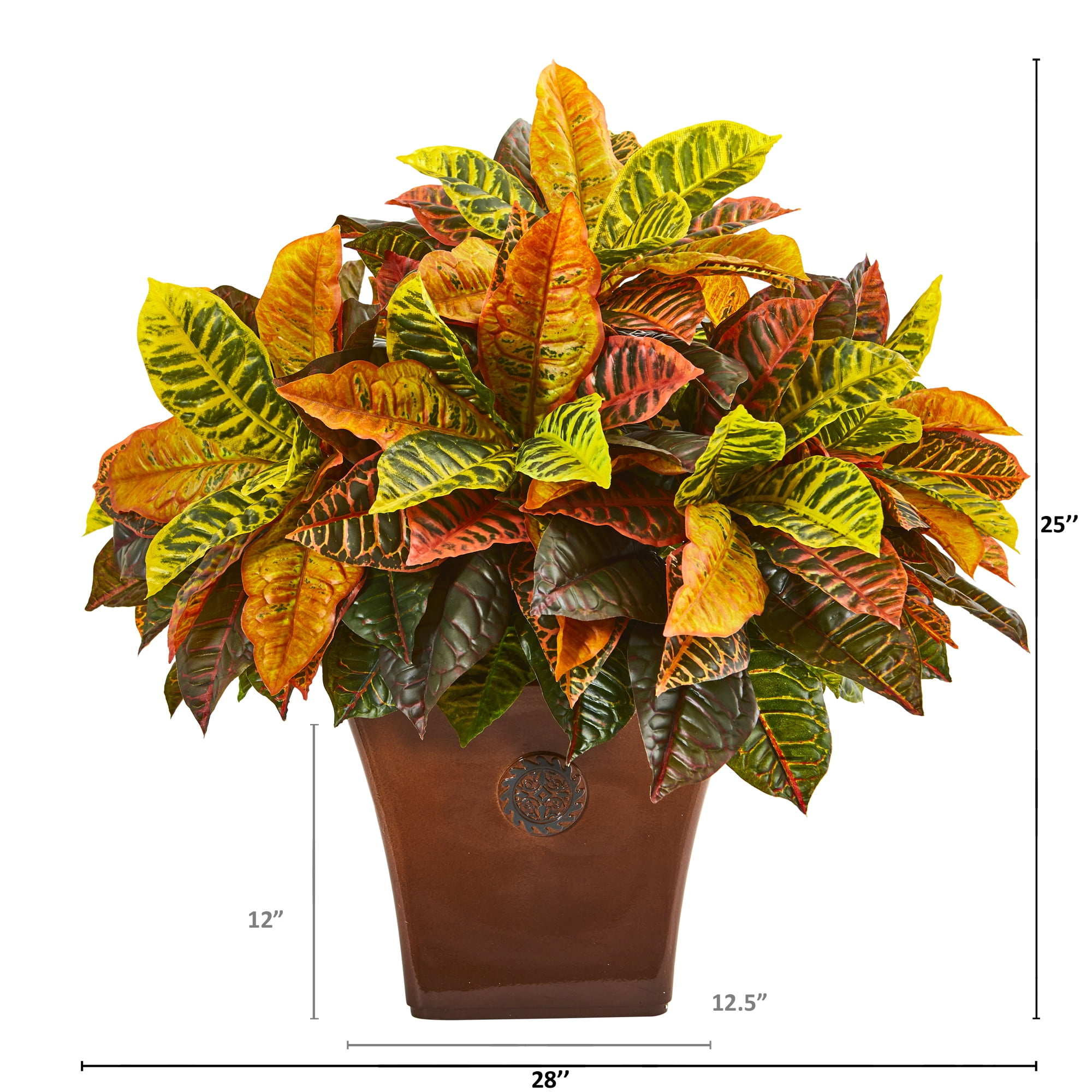 Nearly Natural 25in. Garden Croton Artificial Plant in Brown Planter (Real Touch)