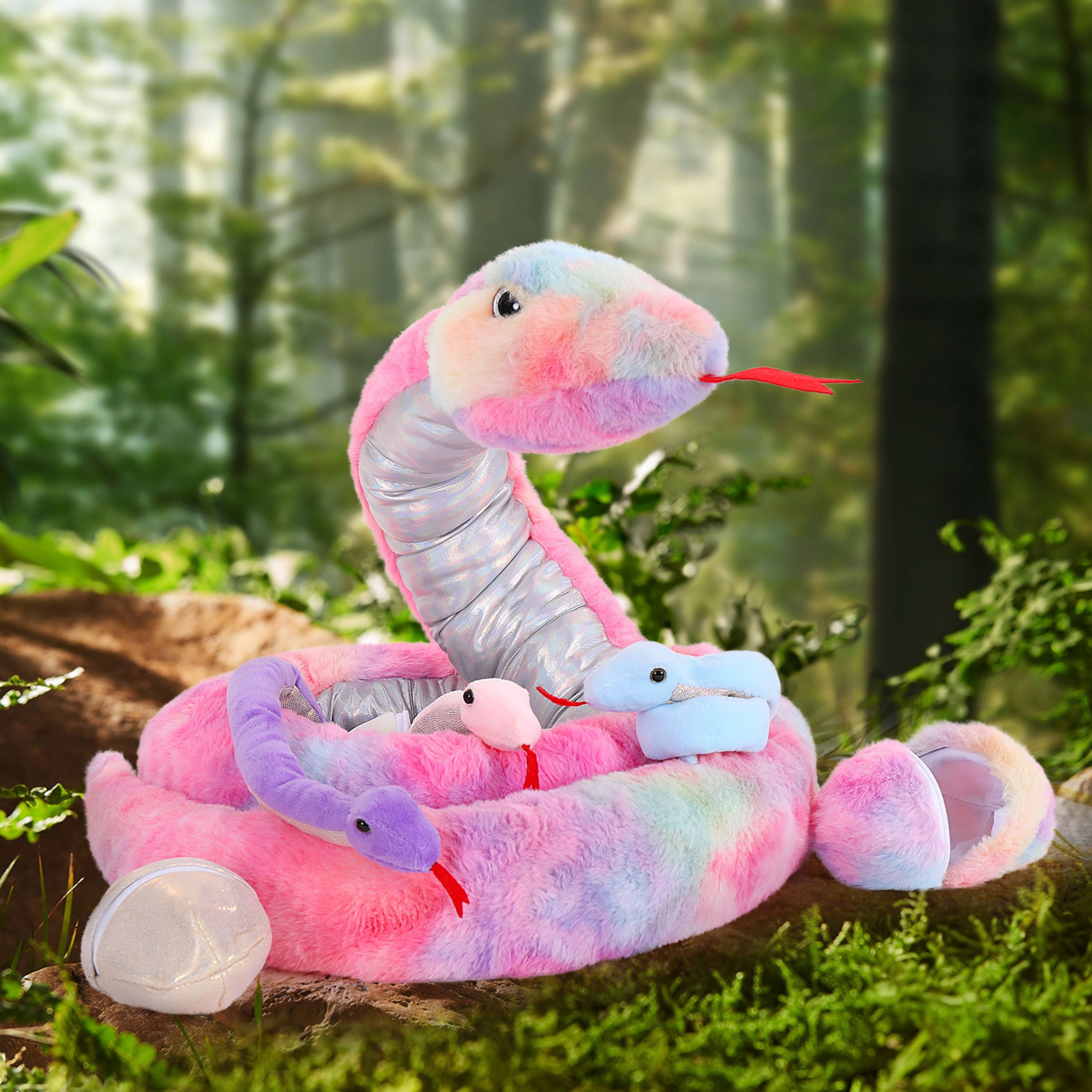 Tezituor 7Pcs Snake Stuffed Animal 79'' Giant Stuffed Snake with 3 Baby Snakes and 3 Eggs Plush Toy