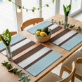 thumbnail image 5 of Blue Brown Morocco Placemats Set of 4, Geometric Stripes Aqua Stitching Washable Wipeable Table Mats for Dining Tables, Indoor Outdoor Kitchen Place Mats for Holiday Party Table Decor, 5 of 9