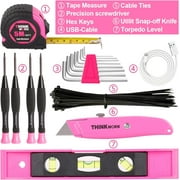 THINKWORK 122-Piece Pink Tool Kit with 3.6V Rotatable Electric Screwdriver-Ladies Home Work Kit