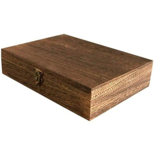 Boîte en bois avec couvercle Boîte de rangement en bois Plat Vintage Boîte  en bois décorative Boîte artisanale Organisateur de bijoux Porte-bijoux  pour bureau à domicile Marron 