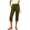 thumbnail image 3 of Yertdoel Capri Pants for Women Elastic Waist Button Split Hem Solid Color Workout Capris with Pockets Daily Cozy Casual Lightweight Capri Pants, 3 of 9