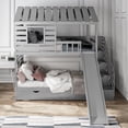 thumbnail image 2 of EUROCO Twin over Twin House Bunk Bed with Trundle and Staircase for Bedroom, Gray, 2 of 21