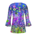 thumbnail image 5 of Women's Summer Clothes Belly-Hiding Swing Blouse 3/4 Flare Sleeve Pleated Flowy Shirts Fashion Henley Neck Tunic Ombre Floral Print 1/4 Button up Blouse Vintage Dressy Tops Multicolor T Shirts XXXL, 5 of 5