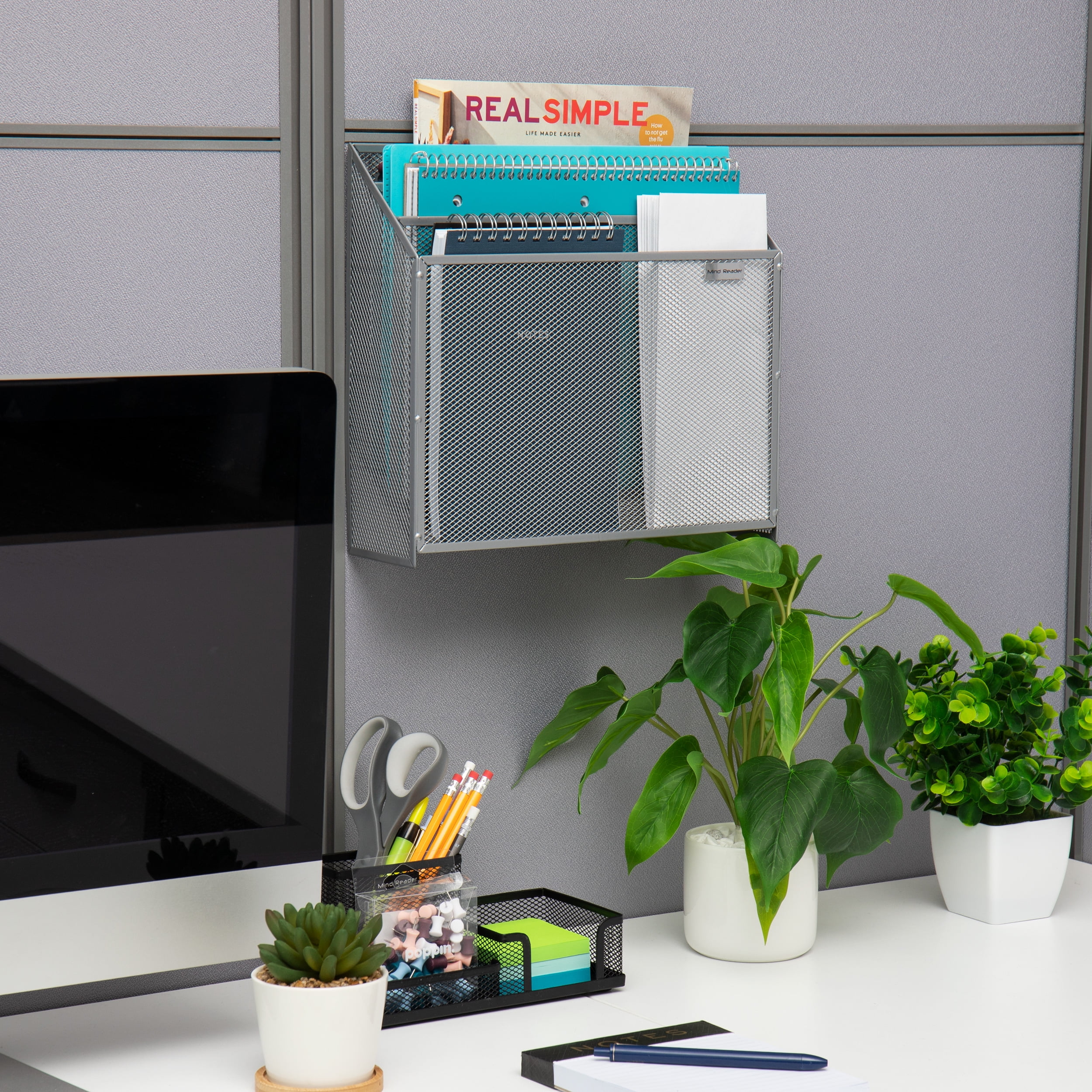 Mind Reader Vertical File Desktop Organizer, Wall Mount, Metal, 12.5"L x 3.75"W x 11.5"Height, Silver