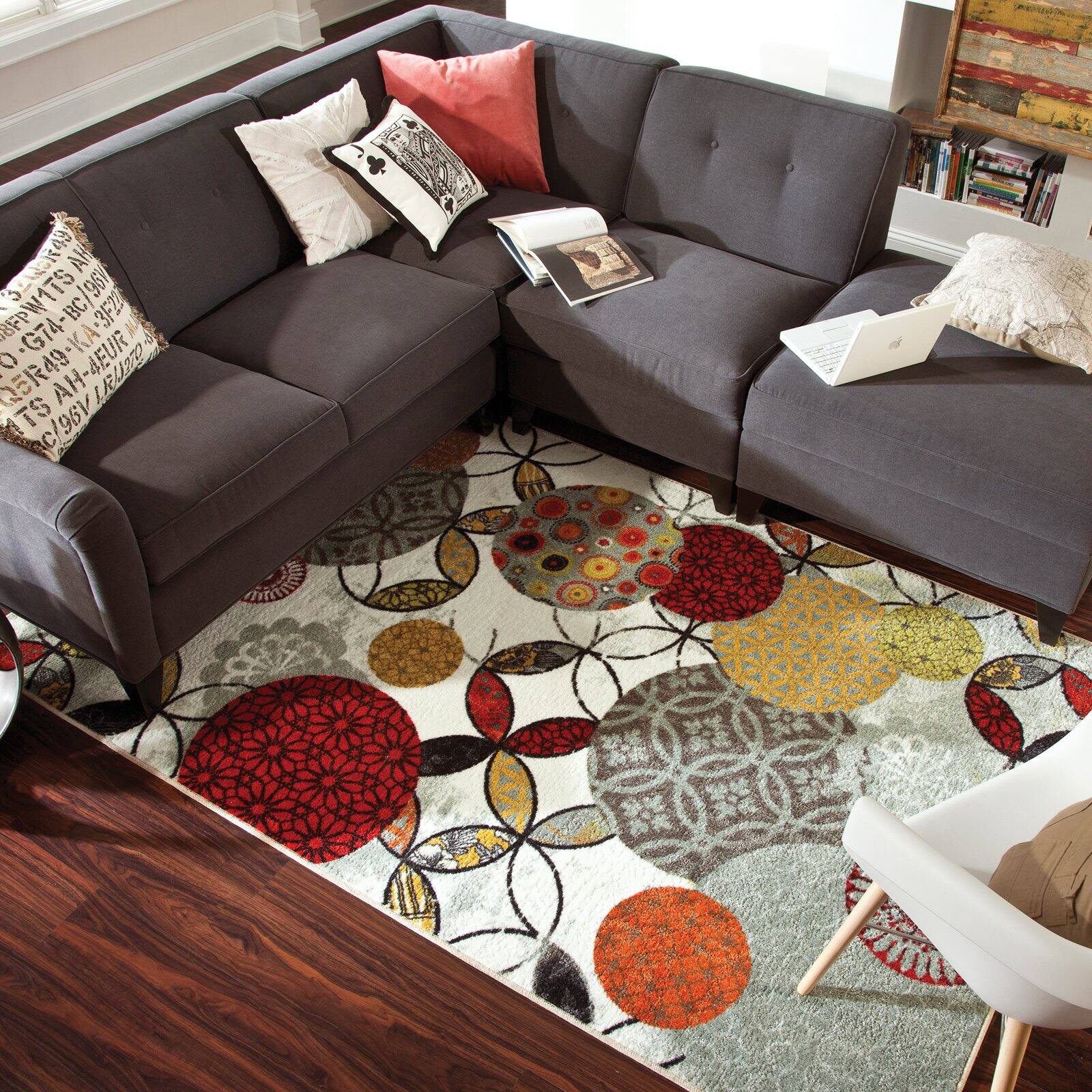 Mohawk Home Strata Give And Take Kaleidoscope Printed Area Rug, 5'x8', Grey & Orange