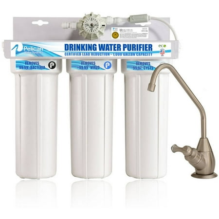 Pelican Water Drinking Water Purifier Dispenser Filtration System with Brushed Nickel Faucet