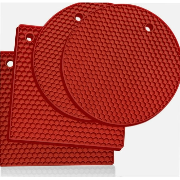 4 Premium Trivets for Hot Dishes, Silicone Trivets for Hot Pots & Pans, Hot Pads for Kitchen, Pot Holders for Kitchen Heat Resistant Mats for Countertop, Durable Silicone Trivet Mat Hot Plates, Red