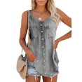 thumbnail image 1 of LUXUR Ladies Tops Solid Color Tank Button Denim Vest Loose Tee Shirt Floral Print Blouse Gray L, 1 of 2
