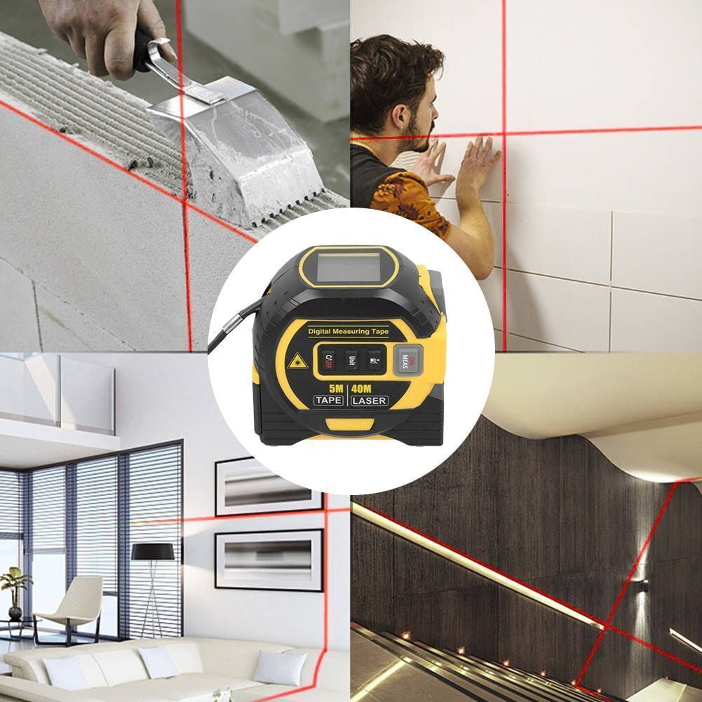 3 in 1 Digital Laser Tape Measure & Laser Cross Marking 131ft/40m Laser Distance Meter and 16Ft/5m AutoLock Tape Backlight LCD Screen for Indoor and Outdoor Use