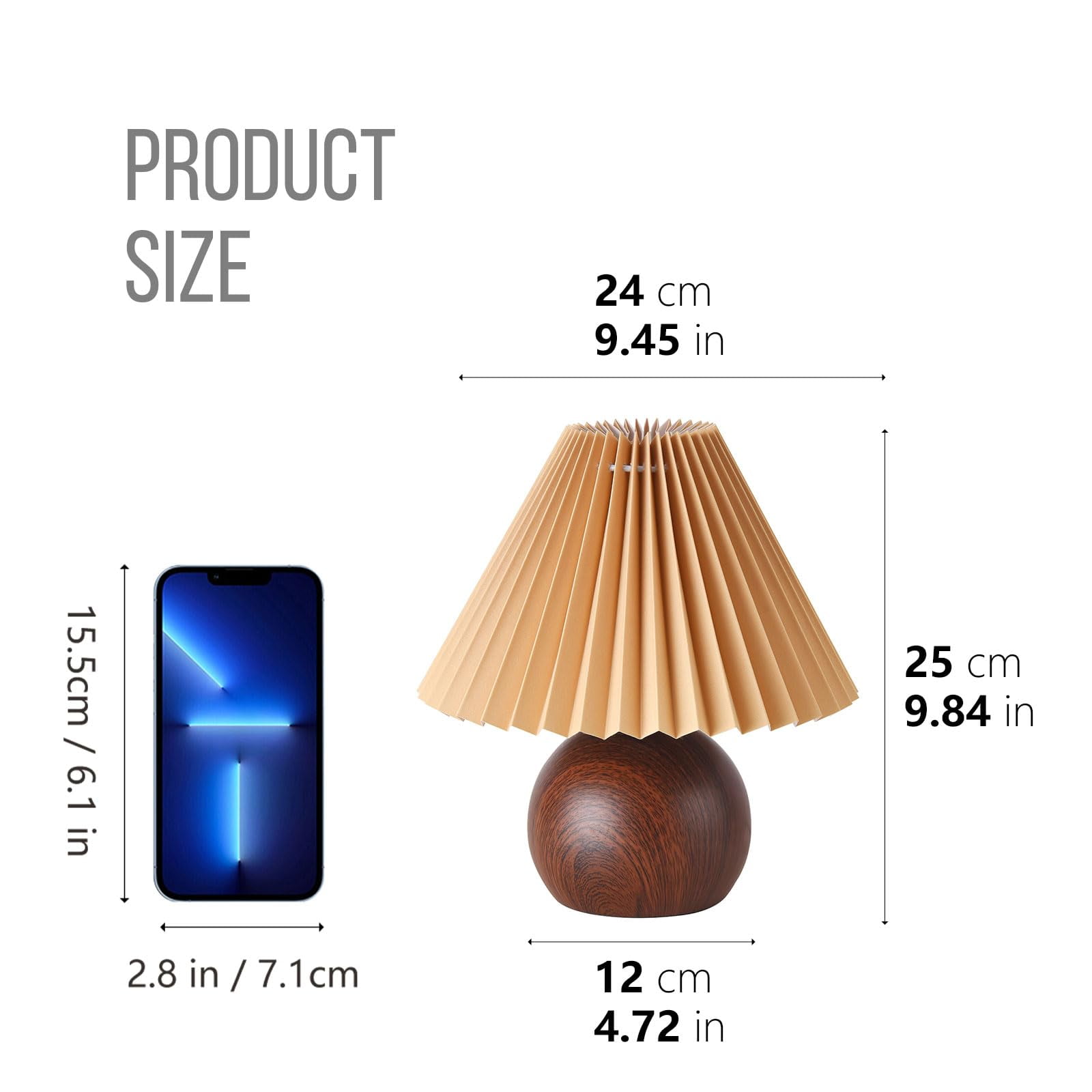 Small Pleated Table Lamp, Modern Bedside Nightstand Lamp With Coffee Lampshade, For Bedroom Living Room Home Office Decor Use E12 Bulb