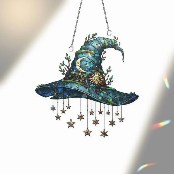 ViciArt Witch Hat Suncatcher, 4" Holographic Acrylic Window Hanging, Mystical Celestial Star Decor