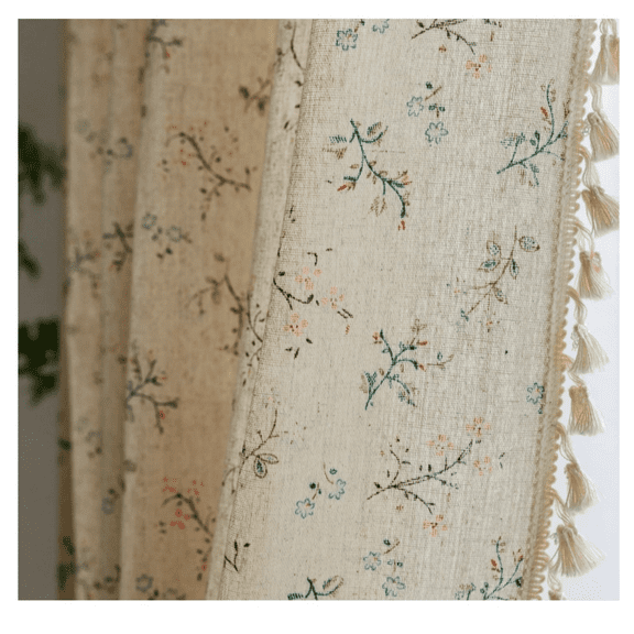 Floral Bedroom Curtains 84 Inch Length 2 Panels Set Farmhouse Semi Sheer Living Room Drapes Cotton Linen Blend Bohemian Window Curtain Panels with Tassel Beige Rod Pocket