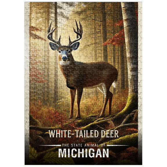 MyPuzzle - Michigan, White-Tailed Deer: State Animals Series - Premium 500 Piece Jigsaw Puzzle for Adults