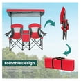 thumbnail image 6 of Double Camping Chair with Canopy, 2-Person Canopy Chair with Mini Table Cup Holder, Cooler Bag & Carry Bag, Outdoor Folding Chairs for Beach, Lawn, Sports and Outside Activities (Red), 6 of 9