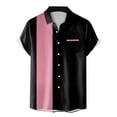 thumbnail image 4 of Men's Button Down Shirts Vintage Bowling 1950S Short Sleeve Color Block Cuban Casual Mens Shirt Pink XL, 4 of 4