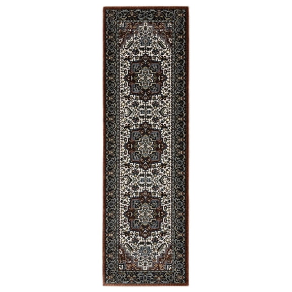 Woven Trends Aria - VI06A - Vintage Traditional Style, Oriental Pattern, Stain Resitant, Living Room, Entryway, Office, Low Pile Polyester Runner Rug in Red - 2' x 8'