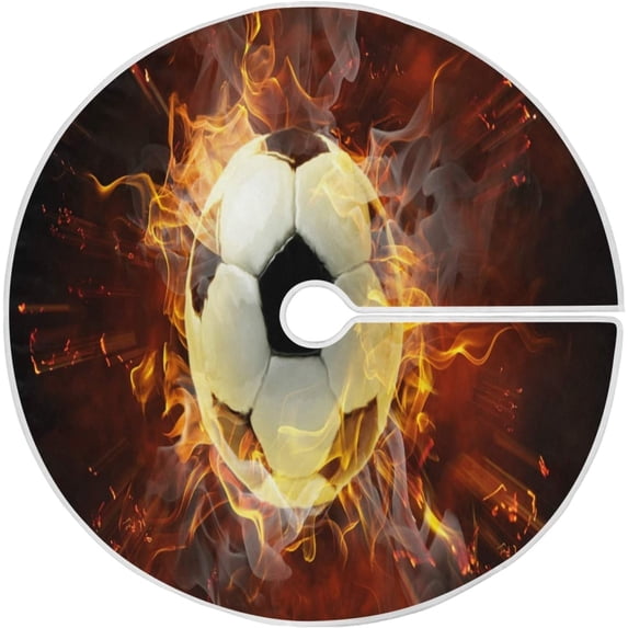 FMSHPON Fire Football Soccer Xmas Christmas Tree Skirt Stand Mat for Holiday Party Decoration Indoor Outdoor 48 inches