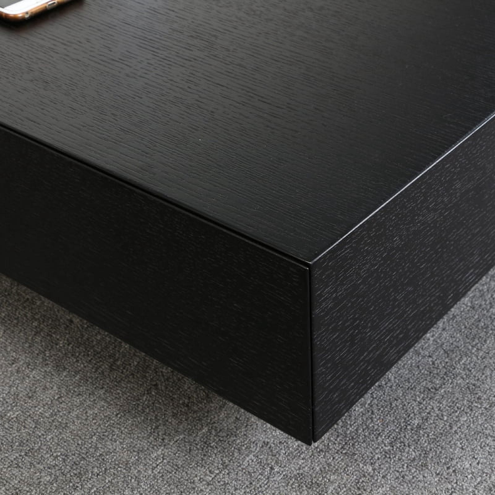 POVISON Mid Century Modern Coffee Table, Minimalist Wood Veneer Coffee Table with Storage for Living Room, Fully-assembled, 39.37", Black