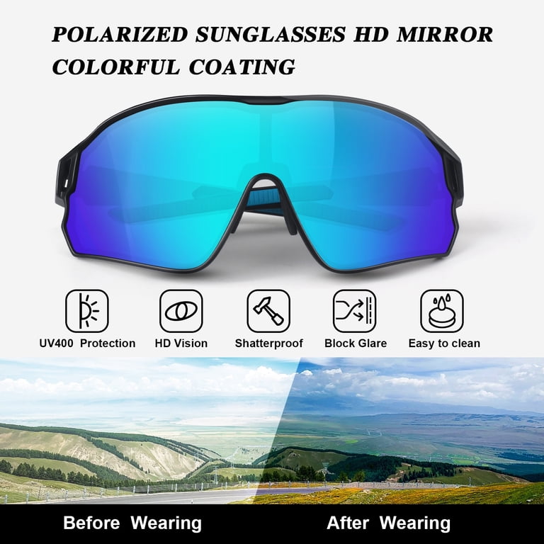 LINVO Polarized Sport Shield, Blue Mirrored Wraparound photo 5