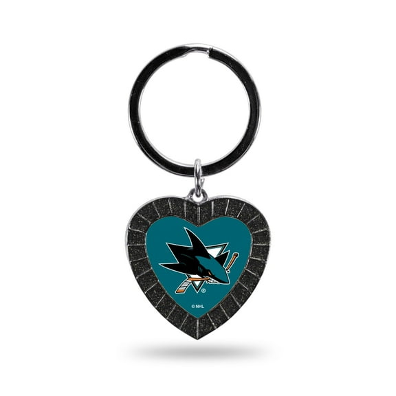 Sharks Colored Rhinestone Heart Keychain - Black