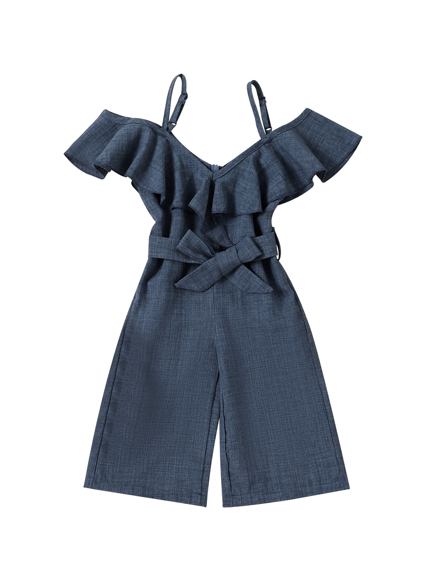 Toddler Baby Kids Girls Stripe Romper Strap Pants Overalls Ruffle Jumpsuit USA 