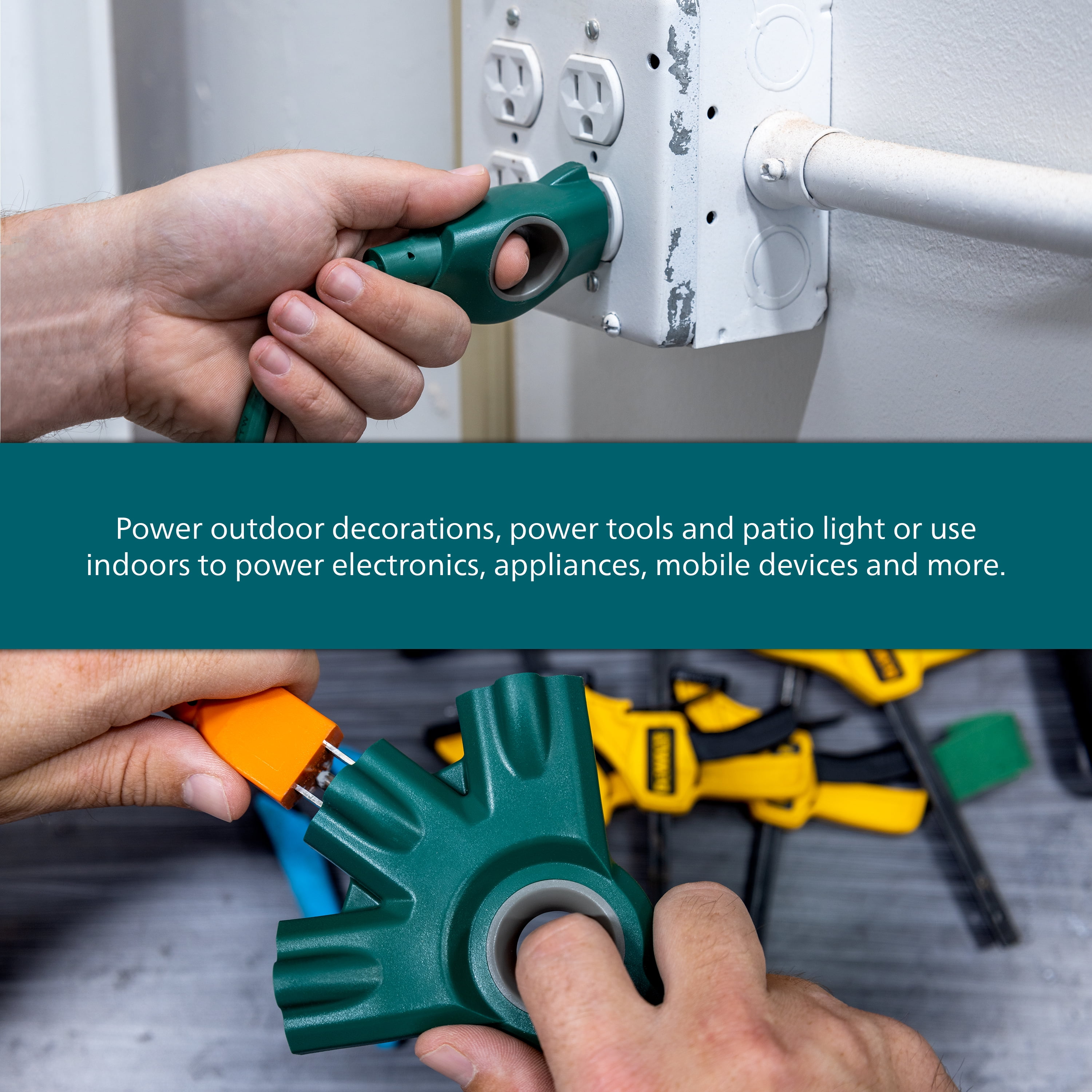 (2 pack) Philips EZGrip 25FT Green Outdoor Extension Cord 3 Prong with Multiple Outlets, 16AWG