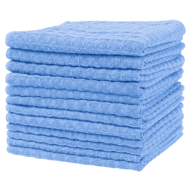 REGALWOVEN Paño de limpieza de microfibra con tejido waffle, toallas de cocina absorbentes y de secado rápido sin pelusa para lavar platos, azul 10" x 10" 12