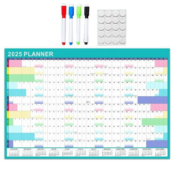 2025 Wall Calendar Yearly Wall Planner with Erasable Marker and Adhesive Dot Stickers, 90x60cm Home Organiser Planner