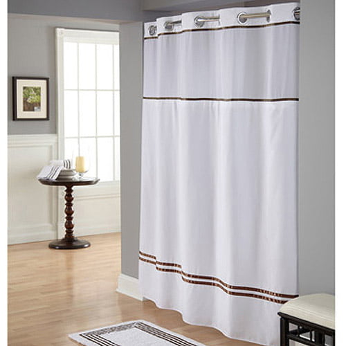 Hookless White Brown Polyester Shower, Black White And Brown Shower Curtain
