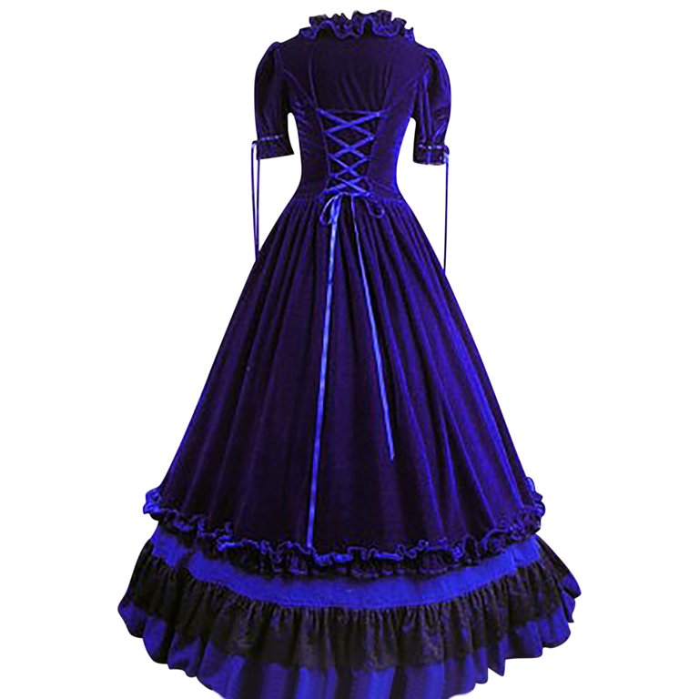 Lebonyard Plus Size Dresses for Wedding Guest,Ladies Gothic Retro Halloween Short Sleeved Jumpsuit Court Dress Sleeveless V-neck Dress Blue Xxxl,