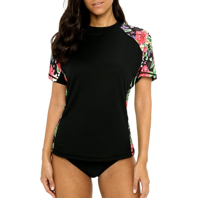 BeautyIn Maillot Dermoprotecteur à Manches Courtes pour Femmes, Chemise de Bain Imprimée Florale UPF 50+