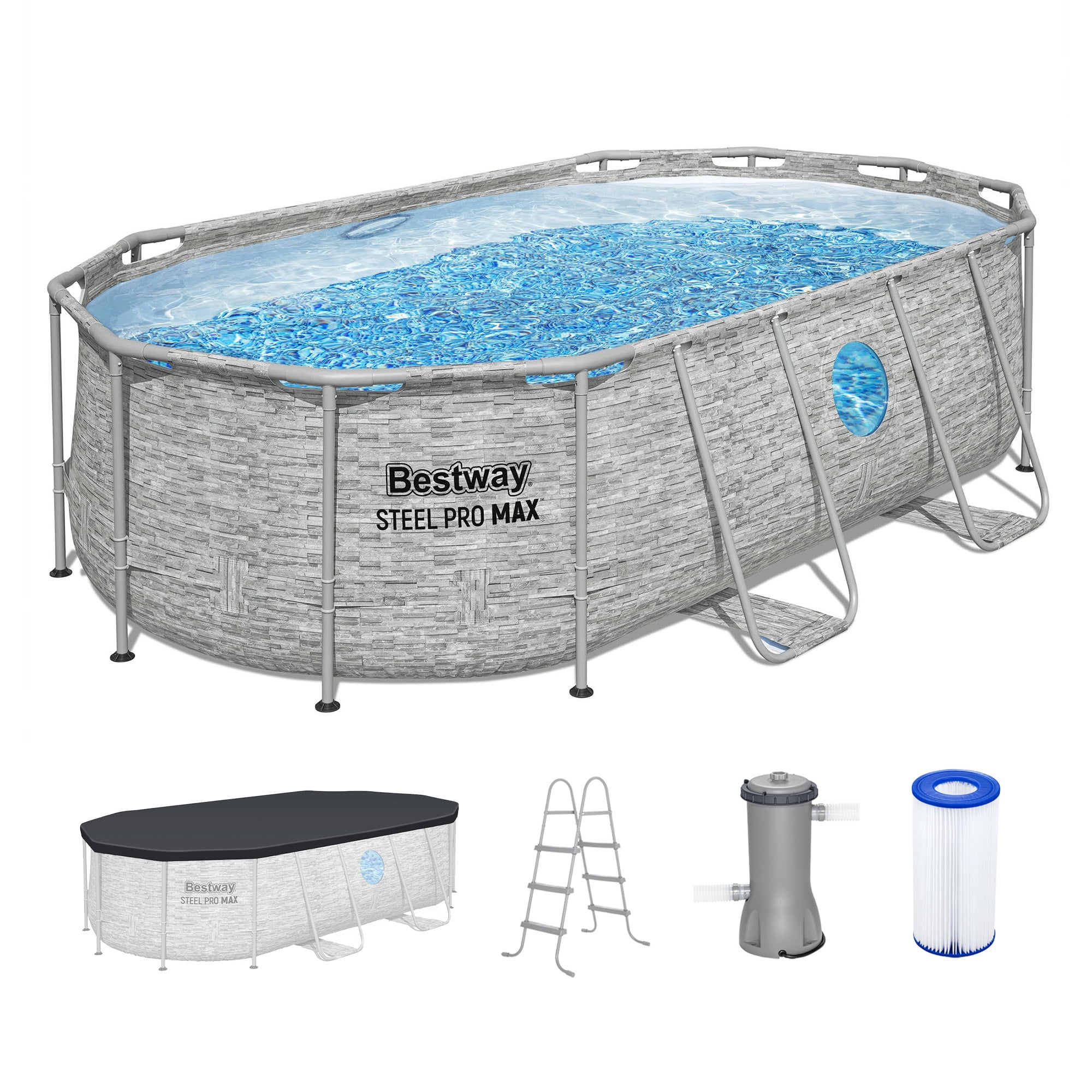 Bestway Power Steel Swim Vista Metal Frame Above Ground Pool - 14 x 8 ft, Stone