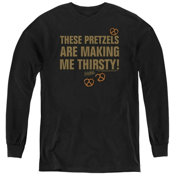 Seinfeld Pretzels Thirsty Kids Long Sleeve T Shirt (X-Large) for Youth Boys and Girls, Black