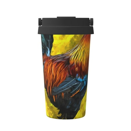 

Pofeuu Colorful Rooster Print Coffee Mug Iced Coffee Tumbler Cup Double Wall Vacuum Leak-Proof Thermos Mug CoffeeThermos Travel Mug