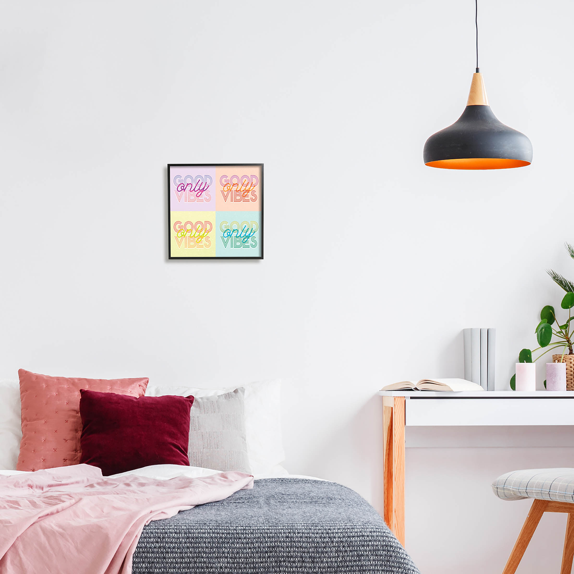 Stupell Industries Pop Style Good Vibes Only Graphic Art Black Framed Art Print Wall Art, Design by Lil' Rue