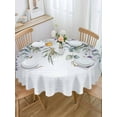 thumbnail image 5 of White Yellow Daisy Round Tablecloth 60 inches Eucalyptus Leaves Lavender Spring Light Blue Waterproof Oil-Proof Table Cloth Round Table Cover for Holiday Party Picnic Dinner Decor Indoor Outdoor Use, 5 of 9