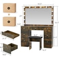 thumbnail image 6 of VOWNER Vanity with Lighted Mirror - Makeup Vanity Desk with Power Outlet and 7 Drawers, 3 Color Lighting Modes Adjustable Brightness, 44" Vanity Table with Soft Cushioned Stool for Women Girls, Rustic, 6 of 8