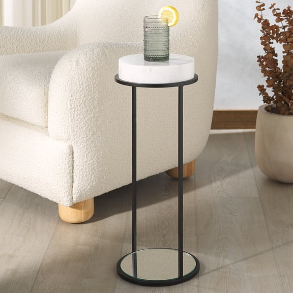 Safavieh Couture Jennibelle Marble and Mirror Round End Table, Black/White