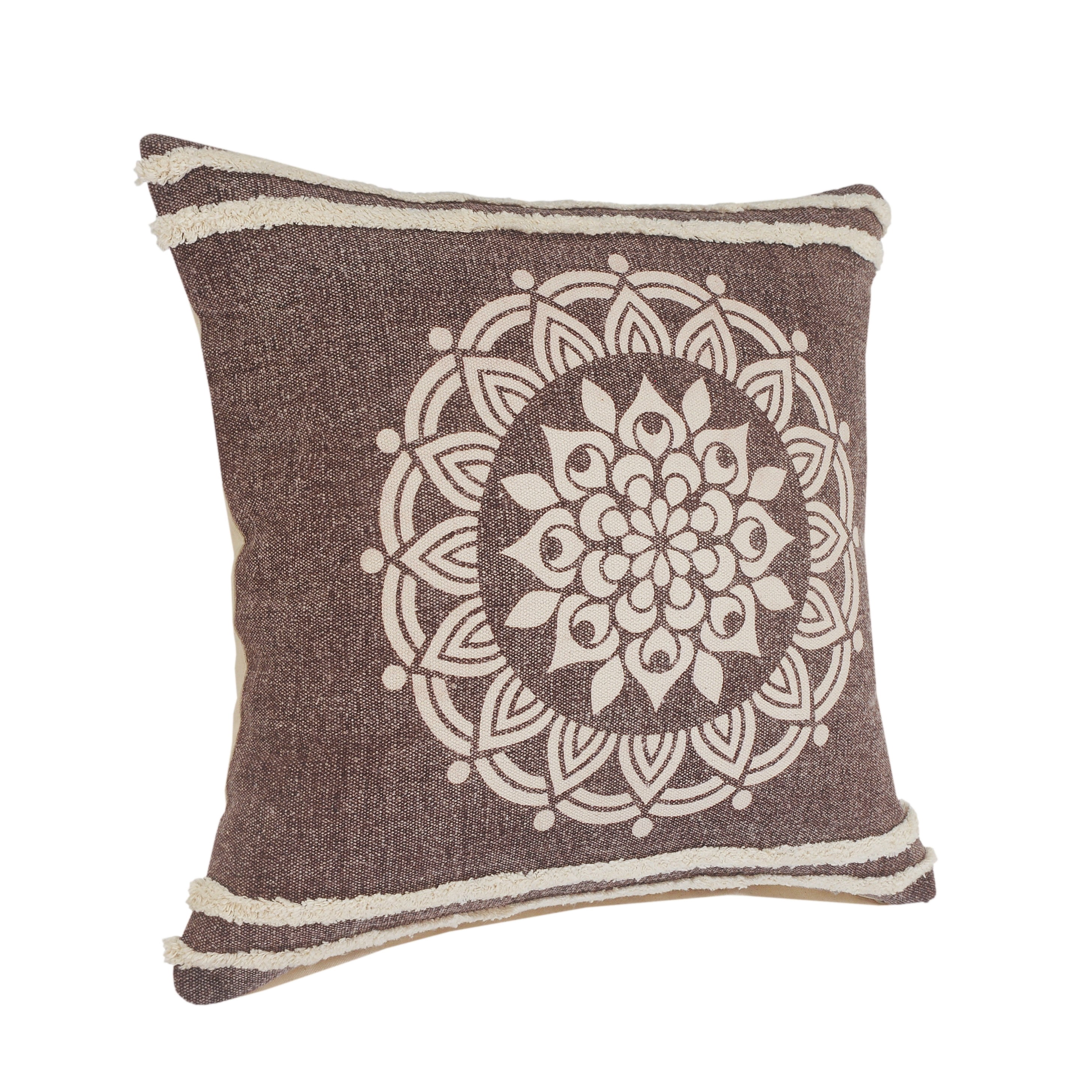 Ox Bay 26" x 26" Brown/ White Medallion Organic Cotton Pillow Cover
