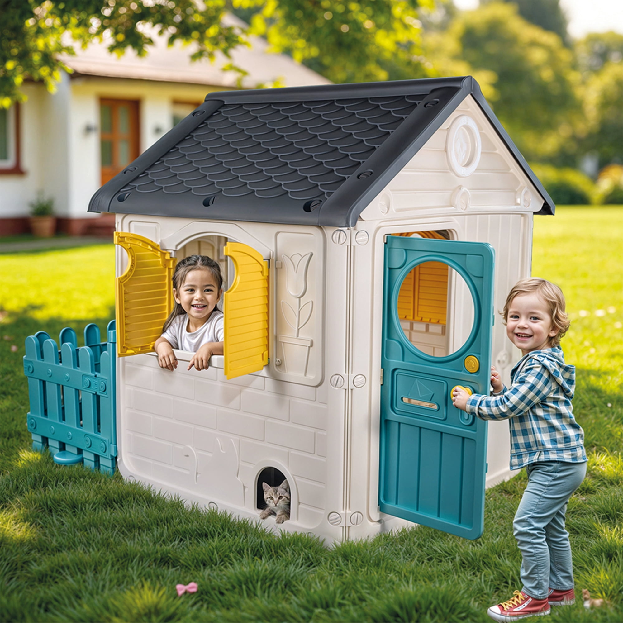 DOLU My First Playhouse with Fence - Durable Easy Assembly