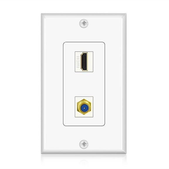 HDMI   F Connector Wall Plate Face Cover Coaxial Combo Support 4K 60Hz HDR 1080P 3D Ethernet Wall Socket Plug Insert Jack Outlet Panel for HDTV Home Theater Cable Satellite PS4 & Nintendo Switch