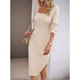 thumbnail image 2 of Women 2025 Summer Ribbed Short Sleeve Bodycon Maxi Dress Side Slit Knit Square Neck Long Sundress  M, 2 of 7
