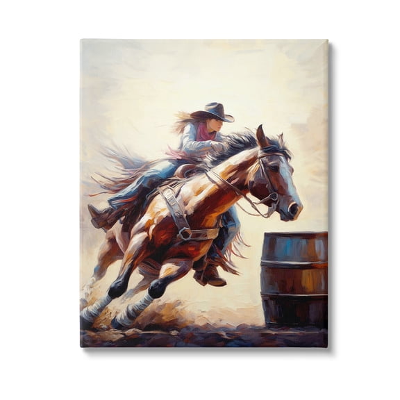 Stupell Industries Galloping Jockey Girl Animals & Insects Painting Gallery Wrapped Canvas Art Print Wall Art, 16 x 20