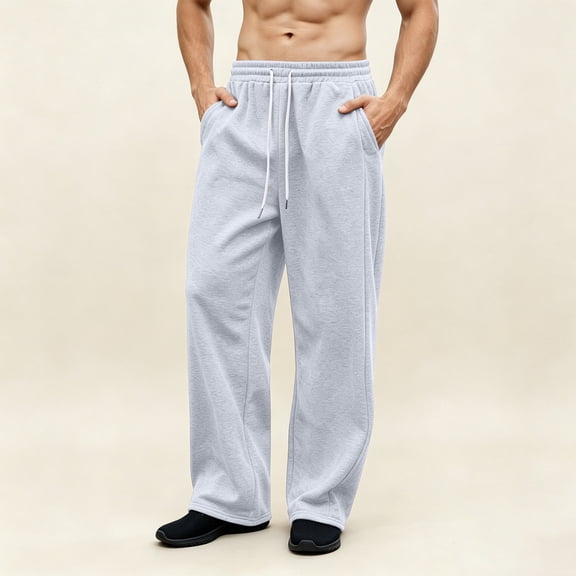 NEBWOAK Mens Open Bottom Fleece Sweatpants Relaxed Fit Straight Leg with Pockets Gray,Size M