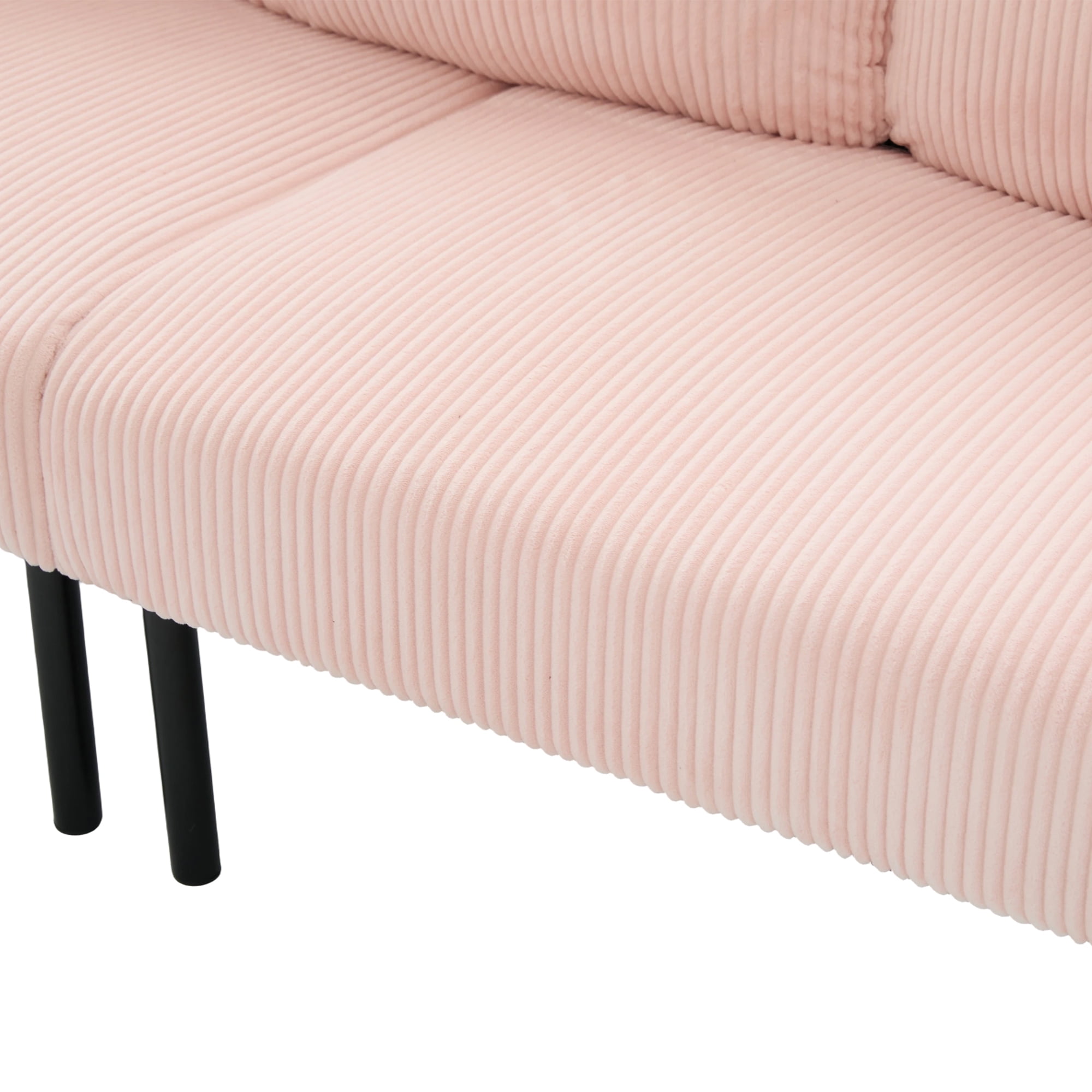 Loveseat, Small Sofa, Couch, Oversized Corduroy 2-Seater Sofa with Side Storage Pockets and Sturdy Metal Legs for Apartment, Dorm or Living Room, Pink