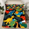 thumbnail image 2 of jejeloiu Vintage Dinosaur Twin Sheet Sets,Wild Animal Twin Fitted Sheet,Colorful Dino Flat Sheet For Boys Kids,Microfiber Bedroom Decor,3pcs, 2 of 7